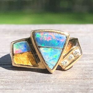 14k opal diamond ring